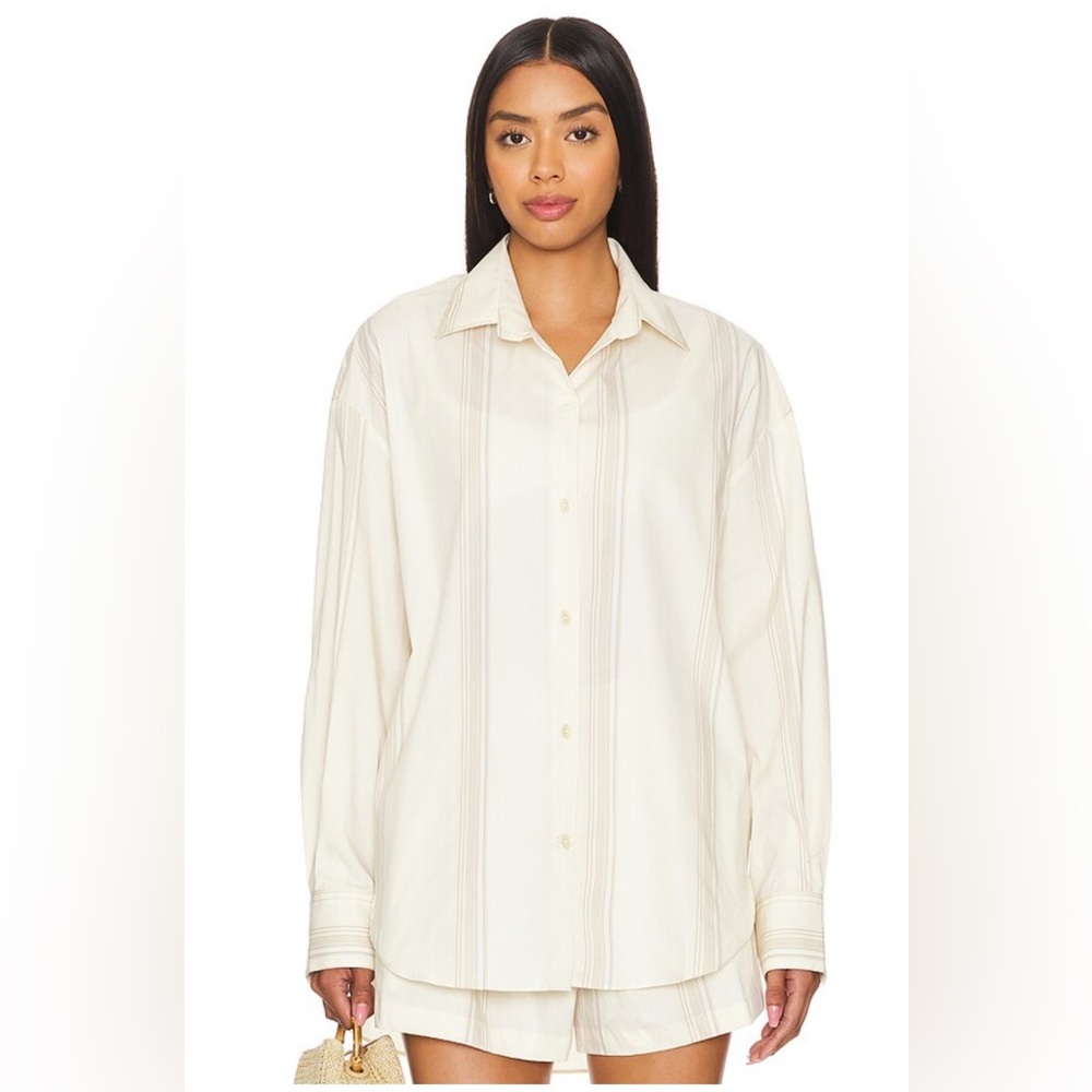 NWT Faithfull the Brand En Vau Oversized Shirt in Foam & Taupe Stripe Size‎ L - Picture 4 of 11